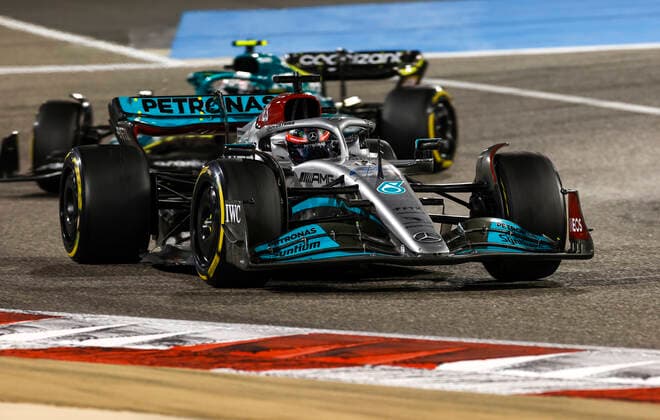 63 George Russell GBR, Mercedes AMG Petronas F1 Team , F1 Grand Prix of Bahrain at Bahrain International Circuit on March 20, 2022 in Sakhir, Bahrain Photo by HOCH ZWEI Sakhir Bahrain