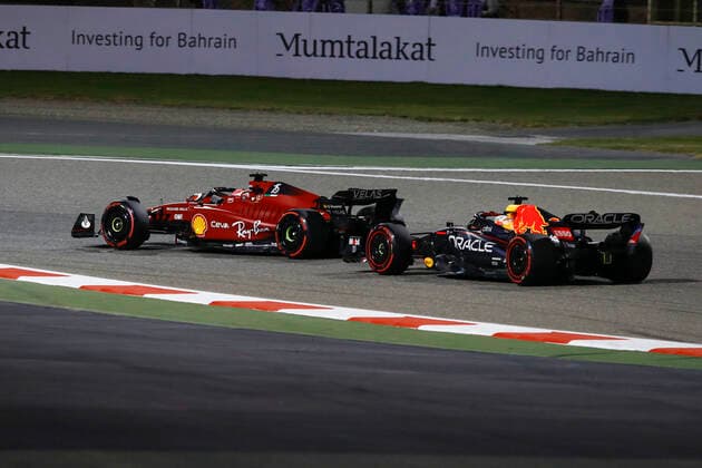 16 Charles Leclerc MCO, Scuderia Ferrari , 1 Max Verstappen NLD, Oracle Red Bull Racing , F1 Grand Prix of Bahrain at Bahrain International Circuit on March 20, 2022 in Sakhir, Bahrain Photo by HOCH ZWEI Sakhir Bahrain