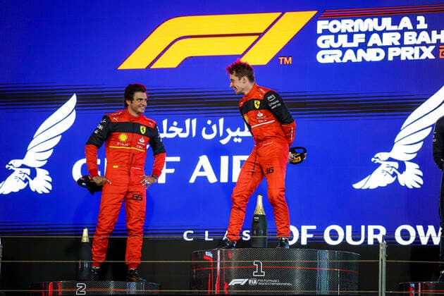 55 Carlos Sainz ESP, Scuderia Ferrari , 16 Charles Leclerc MCO, Scuderia Ferrari , F1 Grand Prix of Bahrain at Bahrain International Circuit on March 20, 2022 in Sakhir, Bahrain Photo by HOCH ZWEI Sakhir Bahrain