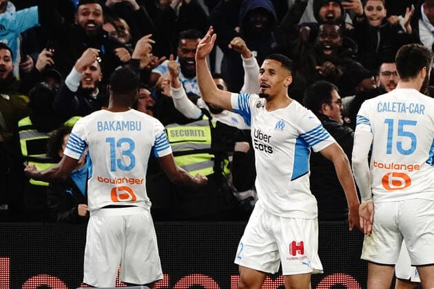 Joie - Cedric Bakambu (Olympique de Marseille) - William Saliba (Olympique de Marseille) FOOTBALL : Olympique de Marseille vs OGC Nice - Ligue 1 Uber Eats - Marseille - 20 03 2021 NorbertScanella Panoramic 