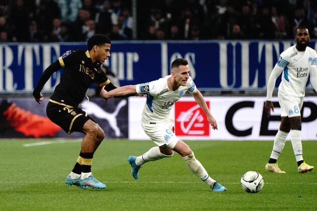 Jean Clair Todibo (OGC Nice) - Arkadiusz Milik (Olympique de Marseille) FOOTBALL : Olympique de Marseille vs OGC Nice - Ligue 1 Uber Eats - Marseille - 20 03 2021 NorbertScanella Panoramic 
