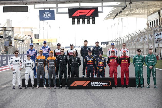 (220321) -- SAKHIR, March 21, 2022 -- Drivers pose for official picture before the Bahrain Formula One Grand Prix at the Bahrain International Circuit in the city of Sakhir on March 20, 2022. (DPPI Handout via Xinhua) (SP)BAHRAIN-SAKHIR-F1-BAHRAIN GRAND PRIX 2022-FINAL WangxHaizhou 