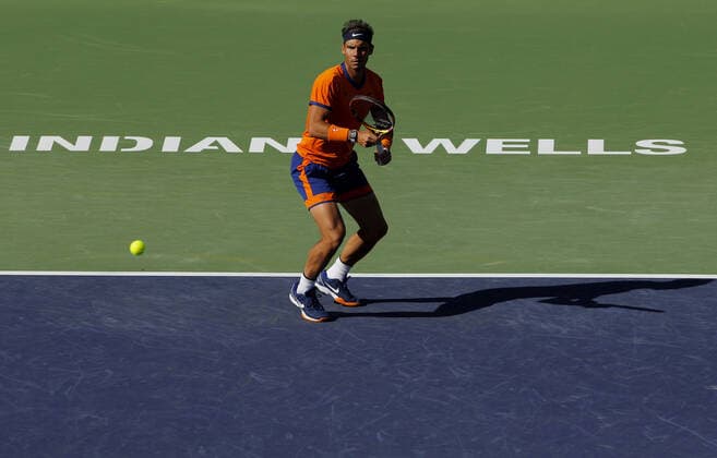 Mandatory Credit: Photo by Ella Ling Shutterstock (12853677bf) Rafael Nadal of Spain in action BNP Paribas Open, Tennis, Day 12, Indian Wells Tennis Garden, California, USA - 20 Mar 2022 BNP Paribas Open, Tennis, Day 12, Indian Wells Tennis Garden, California, USA - 20 Mar 2022 Copyright: xEllaxLing Shutterstockx 12853677bf