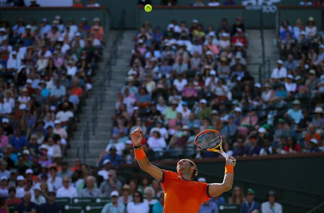 Mandatory Credit: Photo by Ella Ling Shutterstock (12853677cg) Rafael Nadal of Spain in action BNP Paribas Open, Tennis, Day 12, Indian Wells Tennis Garden, California, USA - 20 Mar 2022 BNP Paribas Open, Tennis, Day 12, Indian Wells Tennis Garden, California, USA - 20 Mar 2022 Copyright: xEllaxLing Shutterstockx 12853677cg