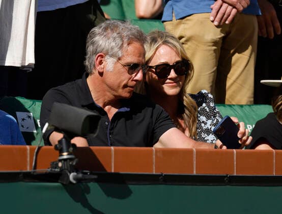 March 20, 2022 Ben Stiller and Christine Taylor take a selfie at the finals match between Rafael Nadal of Spain and Taylor Fritz at the 2022 BNP Paribas Open at Indian Wells Tennis Garden in Indian Wells, California. Indian Wells United States of America - ZUMAc04_ 20220320_zaf_c04_148 Copyright: xCharlesxBausx