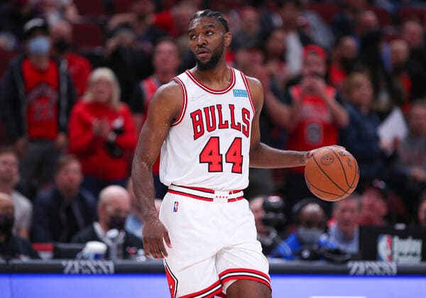 CHICAGO, IL - MARCH 21: Chicago Bulls forward Patrick Williams (44) looks on during a NBA, Basketball Herren, USA game between the Toronto Raptors and the Chicago Bulls on March 21, 2022 at the United Center in Chicago, IL. (Photo by Melissa Tamez Icon Sportswire) NBA: MAR 21 Raptors at Bulls Icon22032144