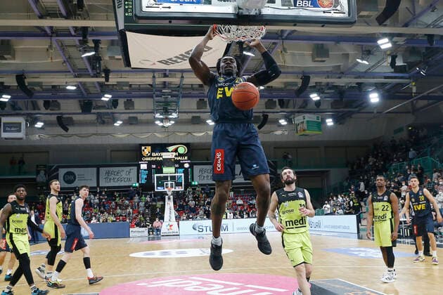 14 Matchday of the easyCredit BBL Basketball Bundesliga in the Oberfrankenhalle in Bayreuth Season 2021 2022 Medi Bayreuth against EWE Baskets Oldenburg Tai Odiase EWE Baskets Oldenburg 21