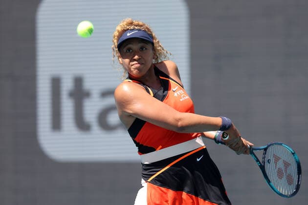 March 23, 2022, Miami Gardens, Florida, United States Of America: MIAMI GARDENS, FLORIDA - MARCH 23: Naomi Osaka of Japan defeats Astra Sharma of Australia in her first round match on day 3 of the Miami Open at Hard Rock Stadium on March 23, 2022 in Miami Gardens, Florida ...People: Naomi Osaka Miami Gardens United States Of America - ZUMAs214 20220323_zda_s214_009 Copyright: xSMGx