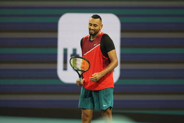 March 23, 2022, Miami Gardens, Florida, United States Of America: MIAMI GARDENS, FLORIDA - MARCH 23: Nick Kyrgios of Australia defeats Adrian Mannarino of France during the 2022 Miami Open at Hard Rock Stadium on March 23, 2022 in Miami Gardens, Florida. ...People: Nick Kyrgios Miami Gardens United States Of America - ZUMAs214 20220323_zda_s214_186 Copyright: xSMGx