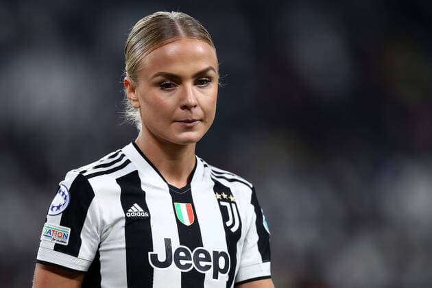 Juventus Fc - Olympique Lyon Matilde Lundorf Skovsen of Juventus Fc looks on during the UEFA Champions League Women s Quarter-final, first leg match between Juventus Fc and Olympique Lyon . Torino Allianz Stadium Italy Copyright: xMarcoxCanonierox