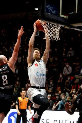 24 03 2022, easyCredit Basketball Bundesliga, BBL, season 2021 2022, men, Chemnitz Niners Hamburg Towers Jonas Richter, Niners Chemnitz Chemnitz Fair Chemnitz Saxony Germany