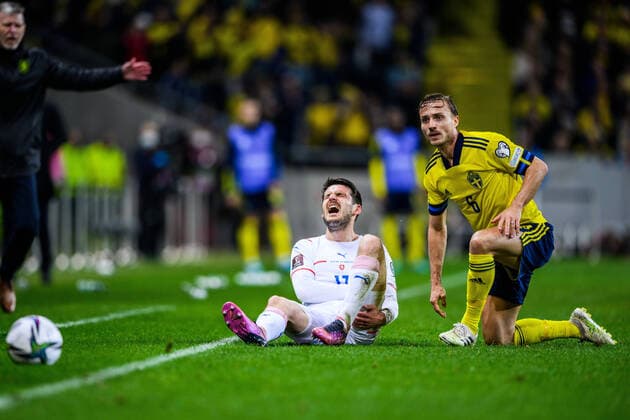 Sport Themen der Woche KW12 220324 Milan Havel of Czech Republic and Pierre Bengtsson of Sweden during the FIFA World Cup, WM, Weltmeisterschaft, Fussball Qualifier play-off semifinal between Sweden and Czech Republic on March 24, 2022 in Stockholm. Photo: Jesper Zerman BILDBYRAN COP 234 JM0295 bbeng fotboll football soccer fotball vm-kval kval fifa world cup qualifier landskamp play-off semifinal sverige sweden sverige a tjeckien czech republic *** 220324 Milan Havel of Czech Republic and Pierre Bengtsson of Sweden during the FIFA World Cup Qualifier play off semifinal between Sweden and Czech Republic on March 24, 2022 in Stockholm Photo Jesper Zerman BILDBYRAN COP 234 JM0295 bbeng fotboll football soccer fotball vm kval kval fifa world cup qualifier international play off semifinal sverige sweden sverige a tjeckien czech republic,  Copyright: JESPERxZERMAN BB220324JZ105