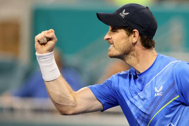 March 24, 2022, Miami Gardens, Florida, United States Of America: MIAMI GARDENS, FLORIDA - MARCH 24: Andy Murray of Great Britain defeats Federico Delbonis of Argentina on stadium court at Hard Rock Stadium on March 24, 2022 in Miami Gardens, Florida...People: Andy Murray Miami Gardens United States Of America - ZUMAs214 20220324_zda_s214_210 Copyright: xSMGx