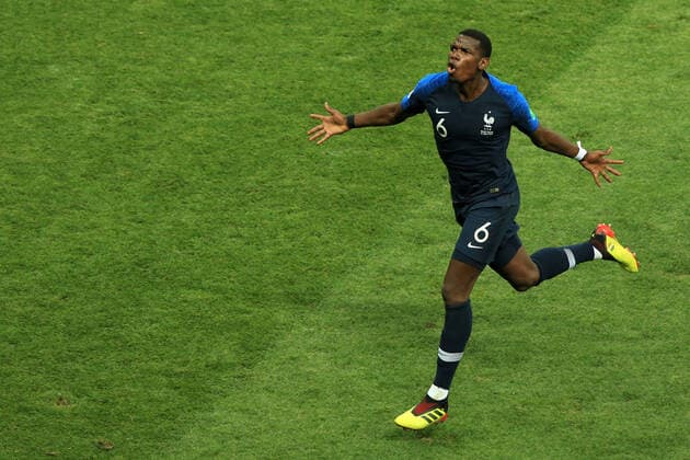 Fußball FIFA Weltmeisterschaftsfinale Frankreich gegen Kroatien 15. Juli 2018 FIFA Weltmeisterschaftsfinale Frankreich gegen Kroatien Paul Pogba (Frankreich) jubelt nach seinem dritten Tor Foto Simon Stacpoole Abseits Moskau Russland  Copyright: xSimonxStacpoolexOffside