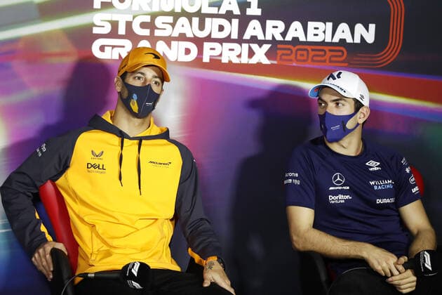 RICCIARDO Daniel (aus), McLaren F1 Team MCL36, LATIFI Nicholas (can), Williams Racing FW44, portrait during the Formula 1 STC Saudi Arabian Grand Prix 2022, 2nd round of the 2022 FIA Formula One World Championship, WM, Weltmeisterschaft on the Jeddah Corniche Circuit, from March 25 to 27, 2022 in Jeddah, Saudi Arabia - F1 - SAUDI ARABIAN GRAND PRIX 2022 DPPI Panoramic  GP2202_120917_31I4345