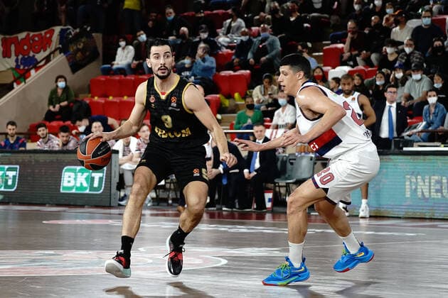 Leo Westermann (AS Monaco) - Simone Fontecchio (Vitoria Gasteiz) BASKETBALL : Monaco vs Vitoria Gasteiz - Euroleague - Monaco - 25 03 2022 NorbertScanella Panoramic 