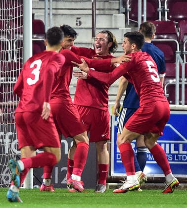 Scotland U21, U 21 v Turkey U21 UEFA Under 21 Championship Furkan Bayir of Turkey U21 celebrates his side?s first goal with teammates during the UEFA Under 21 Championship match at Tynecastle Park, Edinburgh Content Not Available For UK Newspapers Copyright: xJamiexJohnstonx FIL-16716-0024