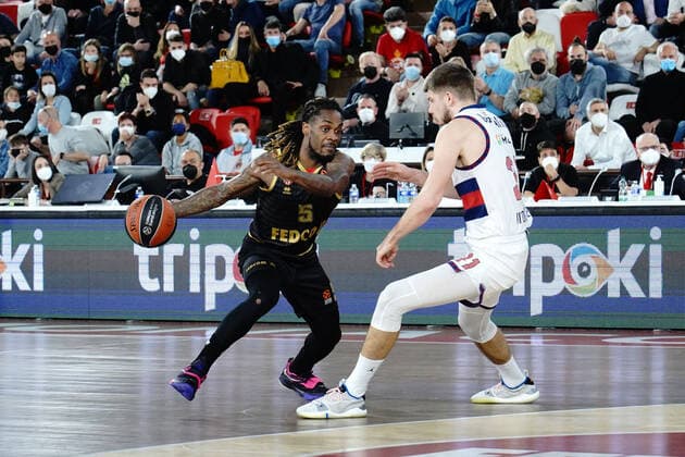 Paris Lee (AS Monaco) - Ondrej Hanzlik (Vitoria Gasteiz) BASKETBALL : Monaco vs Vitoria Gasteiz - Euroleague - Monaco - 25 03 2022 NorbertScanella Panoramic 
