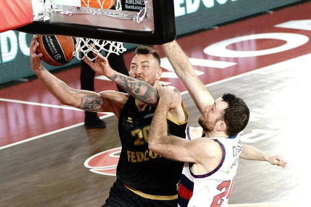 Donatas Motiejunas (AS Monaco) - Matthew Costello BASKETBALL : Monaco vs Vitoria Gasteiz - Euroleague - Monaco - 25 03 2022 NorbertScanella Panoramic 
