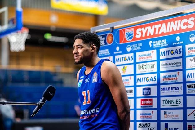 BB 1BL Syntainics MBC JobStairs Giessen 46er Kostja Mushidi Syntainics MBC during the match season 2021 2022 men in the EasyCredit Bundesliga between Syntainics MBC and JobStairs Giessen 46er at Stadthalle Weissenfels on 17 March 2022 in Weissenfels, Sachsen Anhalt, Germany