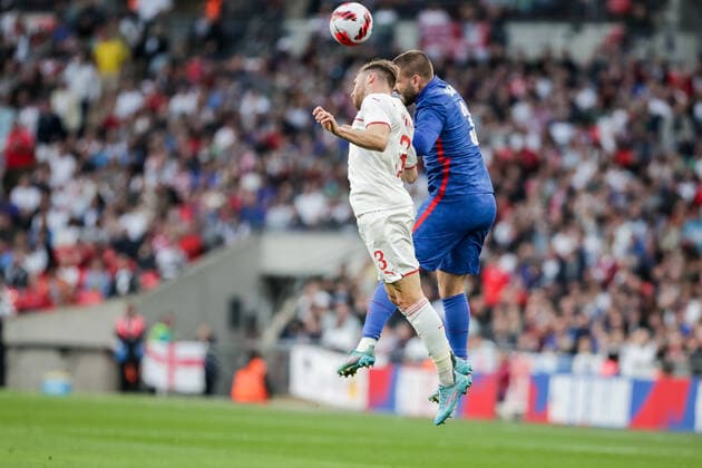 LONDON, ENGLAND MARCH 26 during the international friendly match between England and Switzerland at Wembley Stadium on March 26, 2022 in London, United Kingdom Silvan Widmer of Switzerland against Luke Shaw of England London Wembley Stadium England United Kingdom  Copyright: xJustPictures.chx xRichardxCallisx