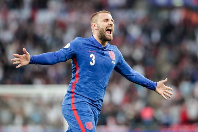 LONDON, ENGLAND MARCH 26 during the international friendly match between England and Switzerland at Wembley Stadium on March 26, 2022 in London, United Kingdom Luke Shaw of England celebrates the 1 1 London Wembley Stadium England United Kingdom  Copyright: xJustPictures.chx xRichardxCallisx
