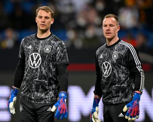 warm up training goalkeeper Manuel Neuer GER goalkeeper Marc Andre ter Stegen GER right Laenderspiel Germany GER vs Israel ISR 26 03 2022 DFL REGULATIONS PROHIBIT ANY USE OF PHOTOGRAPHS AS IMAGE SEQUENCES AND OR QUASI VIDEO Germany GER vs Israel ISR
