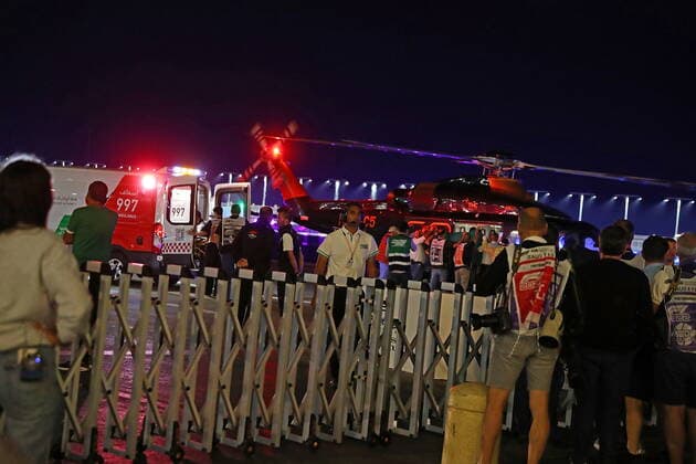 Formula 1 Grand Prix of Saudi Arabia 26 03 2022, Jeddah Corniche Circuit, Jeddah, Formula 1 Grand Prix of Saudi Arabia ,in the picture Mick Schumacher DEU , Haas F1 Team is driven by ambulance to the rescue helicopter nordphotoxGmbHx xBratic nph00250