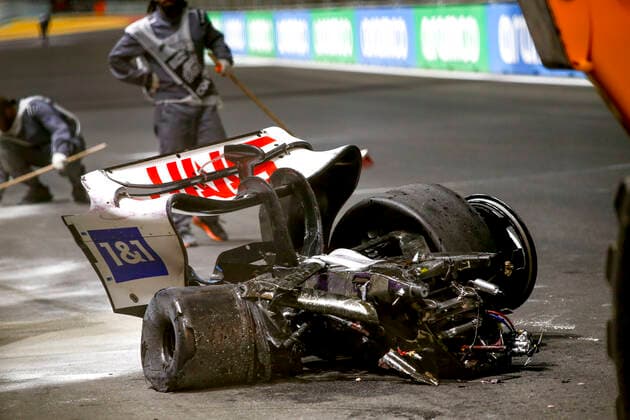Debris pictured following the crash of 47 Mick Schumacher DEU, Haas F1 Team , F1 Grand Prix of Saudi Arabia at Jeddah Corniche Circuit on March 26, 2022 in Jeddah, Saudi Arabia Photo by HOCH ZWEI Jeddah Saudi Arabia