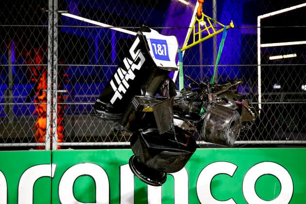 Debris pictured following the crash of 47 Mick Schumacher DEU, Haas F1 Team , F1 Grand Prix of Saudi Arabia at Jeddah Corniche Circuit on March 26, 2022 in Jeddah, Saudi Arabia Photo by HOCH ZWEI Jeddah Saudi Arabia