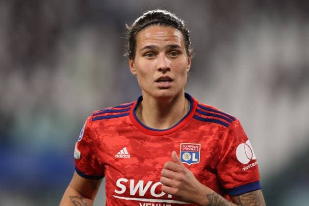 Turin, Italy, 23rd March 2022. Dzsenifer Marozsan of Lyon during the UEFA Womens Champions League match at Juventus Stadium, Turin. Picture credit should read: Jonathan Moscrop Sportimage EDITORIAL USE ONLY. No use with unauthorised audio, video, data, fixture lists, club league logos or live services. Online in-match use limited to 120 images, no video emulation. No use in betting, games or single club league player publications. SPI-1599-0107