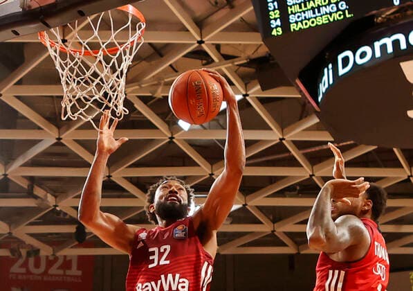 27 03 2022, BBL, FC Bayern Basketball vs Hakro Merlins Crailsheim, Audi Dome, Munich, basketball, sports, in the picture Daran Hilliard FCB Basketball , Deshaun Thomas FCB Basketball