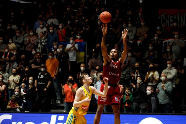 27 03 2022, easyCredit Basketball Bundesliga, BBL, season 2021 2022, men, Chemnitz Niners Alba Berlin Darion Atkins, Niners Chemnitz Chemnitz Fair Chemnitz Saxony Germany