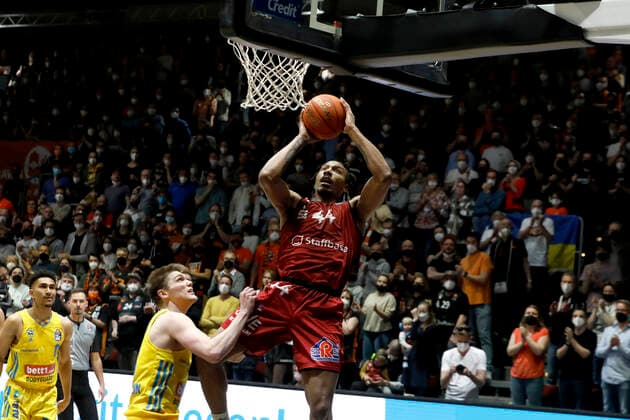 27 03 2022, easyCredit Basketball Bundesliga, BBL, season 2021 2022, men, Chemnitz Niners Alba Berlin Darion Atkins, Niners Chemnitz Chemnitz Fair Chemnitz Saxony Germany