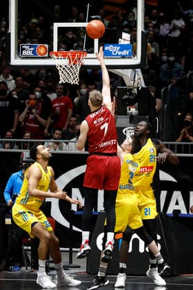27 03 2022, easyCredit Basketball Bundesliga, BBL, season 2021 2022, men, Chemnitz Niners Alba Berlin Jonas Richter, Niners Chemnitz Chemnitz Fair Chemnitz Saxony Germany