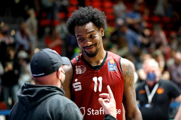 27 03 2022, easyCredit Basketball Bundesliga, BBL, season 2021 2022, men, Chemnitz Niners Alba Berlin Isiaha Mike, Niners Chemnitz Chemnitz Fair Chemnitz Saxony Germany