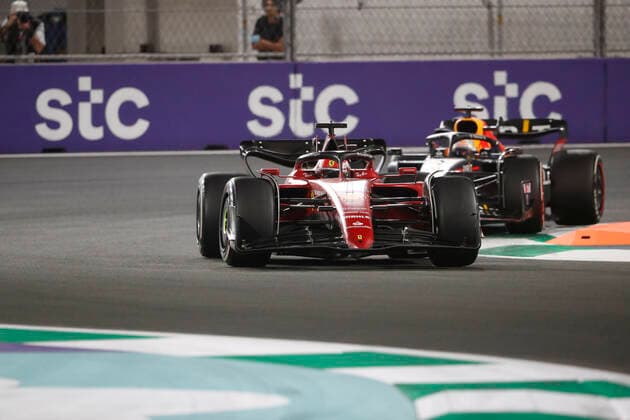 16 Charles Leclerc MCO, Scuderia Ferrari , 1 Max Verstappen NLD, Oracle Red Bull Racing , F1 Grand Prix of Saudi Arabia at Jeddah Corniche Circuit on March 27, 2022 in Jeddah, Saudi Arabia Photo by HOCH ZWEI Jeddah Saudi Arabia
