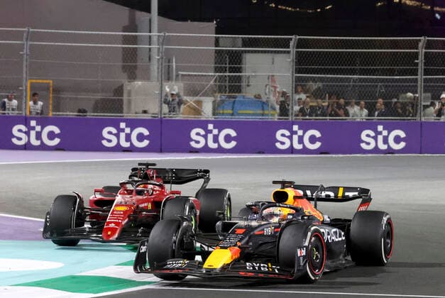 1 Max Verstappen NLD, Oracle Red Bull Racing , 16 Charles Leclerc MCO, Scuderia Ferrari , F1 Grand Prix of Saudi Arabia at Jeddah Corniche Circuit on March 27, 2022 in Jeddah, Saudi Arabia Photo by HOCH ZWEI Jeddah Saudi Arabia