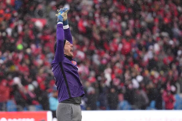 March 27, 2022, TORONTO, ON, CANADA: Canada s keeper Milan Borjan celebrates at the end of their 4-0 win over Jamaica during second half CONCACAF World Cup soccer qualifying action in Toronto on Sunday, March 27, 2022. Canada News - March 27, 2022  - ZUMAc35_ 20220327_zaf_c35_128 Copyright: xNathanxDenettex