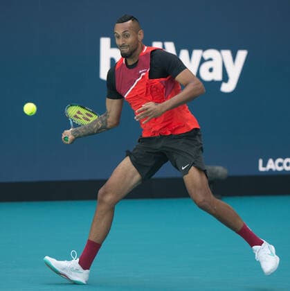 Nick Kyrgios (AUS) defeated Fabio Fognini (ITA) 6-2, 6-4, at the Miami Open being played at Hard Rock Stadium in Miami Gardens, Florida on March 27, 2022: Ã‚ Tennisclix CSM Miami Gardens USA - ZUMAc04_ 20220327_zaf_c04_153 Copyright: xKarlaxKinnex