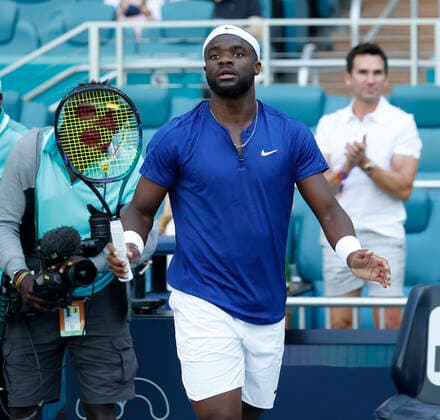 March 27, 2022, Miami Gardens, Florida, United States Of America: MIAMI GARDENS, FLORIDA - MARCH 27: Frances Tiafoe of United States defeats Juan Manuel Ceroendolo of Argentina during day 7 of the 2022 Miami Open at Hard Rock Stadium on March 27, 2022 in Miami Gardens, Florida....People: Frances Tiafoe Miami Gardens United States Of America - ZUMAs214 20220327_zda_s214_120 Copyright: xSMGx