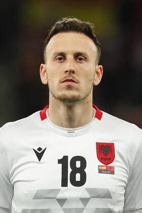 Ardian Ismajli (ALB), MARCH 26, 2022 - Football Soccer : International Friendly, Länderspiel, Nationalmannschaft match between Spain 2-1 Albania at the RCDE Stadium in Barcelona, Spain. Noxthirdxpartyxsales  (0153744833st)