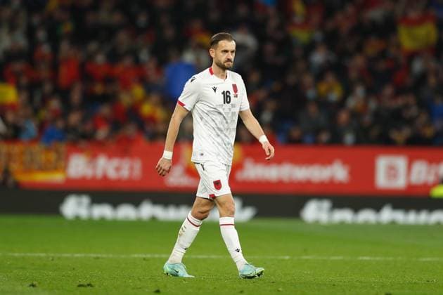 Sokol Cikalleshi (ALB), MARCH 26, 2022 - Football Soccer : International Friendly, Länderspiel, Nationalmannschaft match between Spain 2-1 Albania at the RCDE Stadium in Barcelona, Spain. Noxthirdxpartyxsales  (0153744860st)
