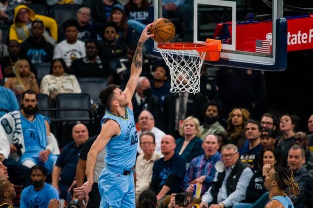 Grizzlies Shooting Guard John Konchar (46) with a dunk during a NBA, Basketball Herren, USA game between Memphis Grizzlies and Golden State Warriors at FedEx Forum in Memphis, Tennessee, USA, 28 March 2022. Golden State Warriors at Memphis Grizzlies !ACHTUNG: NUR REDAKTIONELLE NUTZUNG!  Copyright: xMatthewxA.xSmithx AME7041 20220329-1618917300bc6794dd25cbbaa53d551787e4fde8