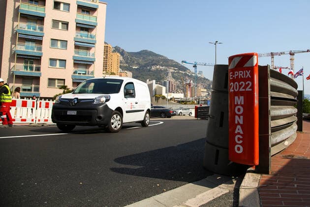 March 28, 2022, Monte-Carlo, Monaco: A car drives past a Monte Carlo Grand Prix Formula 1 race sign. The race takes place on 29 May 2022. Monte-Carlo Monaco - ZUMAs197 0153753822st Copyright: xDinendraxHariax