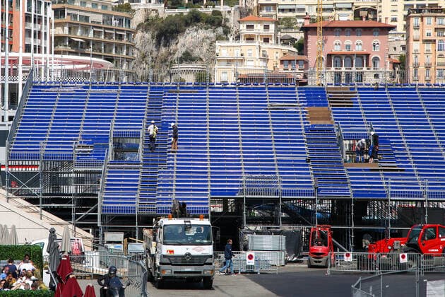March 28, 2022, Monte-Carlo, Monaco: Workers build a stand for Monte Carlo Grand Prix Formula 1 race. The race takes place on 29 May 2022. Monte-Carlo Monaco - ZUMAs197 0153754137st Copyright: xDinendraxHariax