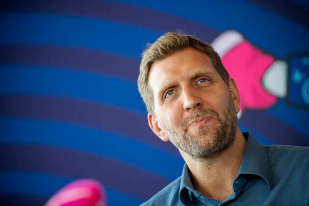 Basketball Eurobasket PK with Dirk Nowitzki and Armin Andres on 29 03 22 in KölnSKY in Cologne North Rhine Westphalia Dirk Nowitzki laughs, portrait, Copyright: xChristopherxNeundorfx