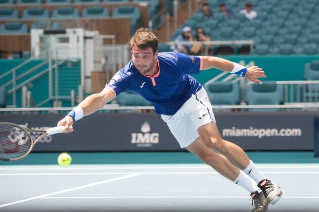 Pedro Martinez (ESP) is defeated by Daniil Medvedev (RUS) 3-6, 4-6, at the Miami Open being played at Hard Rock Stadium in Miami Gardens, Florida on March 28,2022: Ã‚ Tennisclix CSM Miami Gardens USA - ZUMAc04_ 20220328_zaf_c04_051 Copyright: xKarlaxKinnex