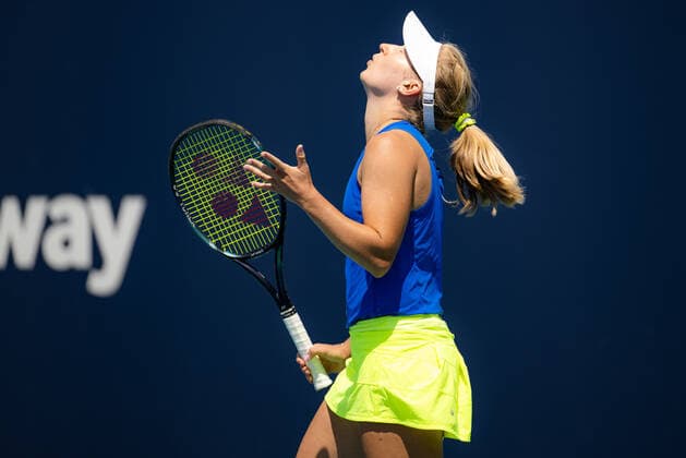 March 28, 2022, MIAMI, FLORIDA, UNITED STATES: Daria Saville of Australia in action during the fourth round of the 2022 Miami Open WTA, Tennis Damen 1000 tennis tournament against Lucia Bronzetti of Italy MIAMI UNITED STATES - ZUMAa181 20220328_zaa_a181_028 Copyright: xRobxPrangex