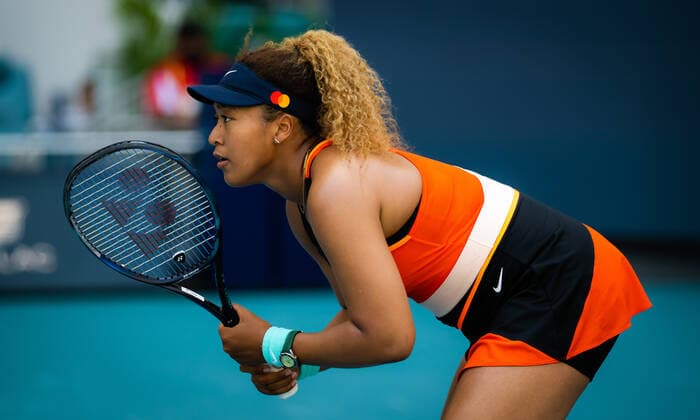 March 28, 2022, MIAMI, FLORIDA, UNITED STATES: Naomi Osaka of Japan in action during the fourth round of the 2022 Miami Open WTA, Tennis Damen 1000 tennis tournament against Alison Riske of the United States MIAMI UNITED STATES - ZUMAa181 20220328_zaa_a181_033 Copyright: xRobxPrangex